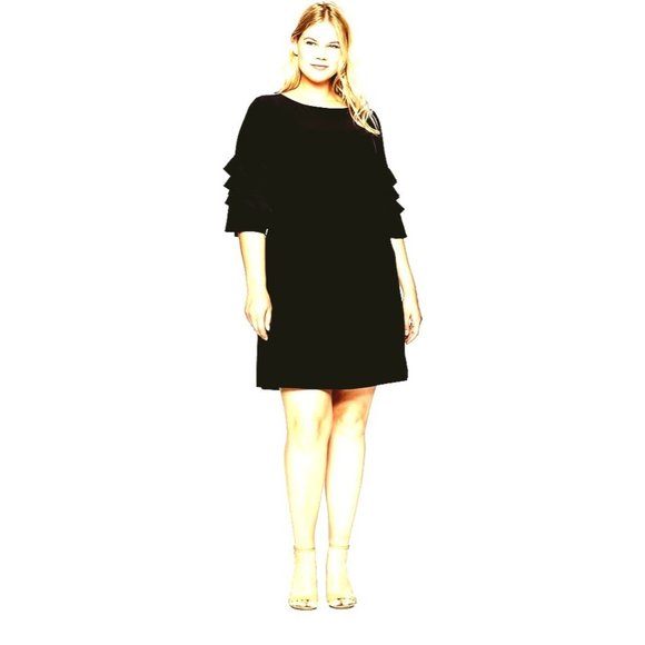 Size 12 NEW BLACK RUFFLE SLEEVE SHIFT DRESS Day/Evening All-Season Classic NWT - Picture 6 of 7